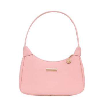 Imagem de Bolsa Feminina de Couro Pequena - Bolsa de Ombro, Bolsa de Mão e Bolsa Baguete Feminina, Estilo Casual e Elegante, Compacta para o Dia a Dia, Bolsas Femininas de Couro Pequenas (Rosa)