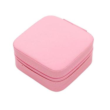 Imagem de Porta Joias Portatil Viagem Estojo Maleta Caixinha Com Ziper Rosa