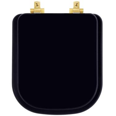 Imagem de Assento Sanitário Mdf Soft Close Quadra Preto Para Vaso Deca Com Ferragem Dourada