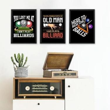 Imagem de Kit 3 Quadros Decorativos Bilhar Sinuca 45X34Cm - Com Vidro - Quadros 