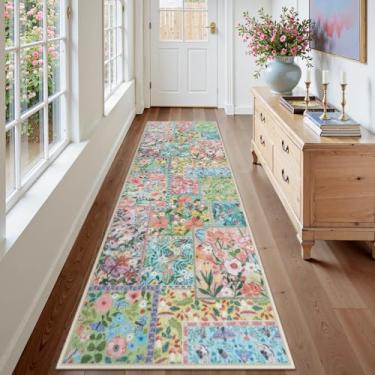 Imagem de Uphome Tapete Boho Runner para corredor, 6 x 20 cm rosa para quarto de meninas, antiderrapante lavável, tapete de entrada, tapete de borboleta resistente a manchas para cozinha, escritório, sala de