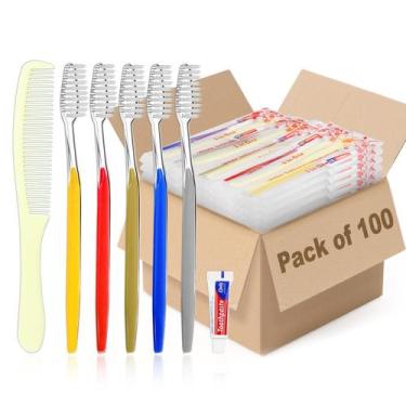 Imagem de Conjunto de escovas de dentes skourvut, pacote de 100, com pasta de de