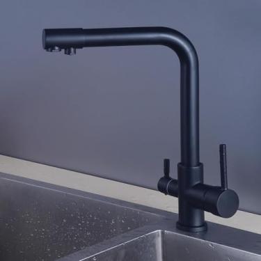 Imagem de Torneira De Cozinha 3 Em 1 Filtro Torneira Misturadora De 3 Vias Torneira Giratória De Três Vias De 360 ° Com Torneiras De Pia De Saída De água Filtrada Para Cozinha, Black