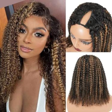 Imagem de Peruca de cabelo humano Ombre V com cordão para mulheres FB30 Cor 3C 4A Perucas de cabelo humano encaracolado crespo densidade 200 Nenhuma peruca frontal de renda, sem costura, sem deixar de fora
