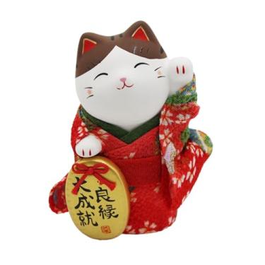 Imagem de Waraku Fuuka Japanese Traditional Ceramic Figure Figurine Decoration Doll Statue Maneki Neko Chirimen Kimono Cat (Ryoen, S)