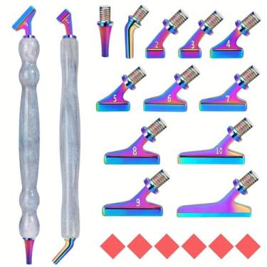 Imagem de Caneta de pintura de diamante alternativa para artesanato DIY, 2 peças de acessórios de pintura de diamante de combinação de resina, 12 peças de ponta de caneta de liga com design de 45° Wish 6