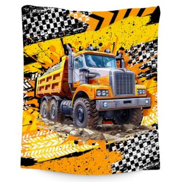 Imagem de AIOMXZZ Cobertores para meninos, presentes brancos de construção para crianças pequenas, mantas de caminhão fofas de 101,6 cm x 127 cm para cadeira