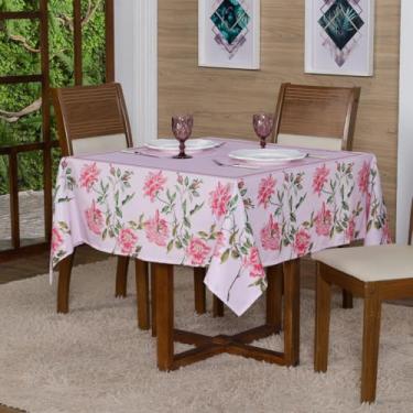 Imagem de Toalha de Mesa Quadrada, 150x150 cm, 4 Lugares, Poliéster Estampado, Decorativa (FLOR ROSE)