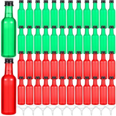 Imagem de Patelai 50 mini garrafas de licor de 59 ml com tampas pretas, garrafa de álcool com 10 funis de molho para coquetéis, vinho, casamentos, lembrancinhas de festa de outono (vermelho e verde)