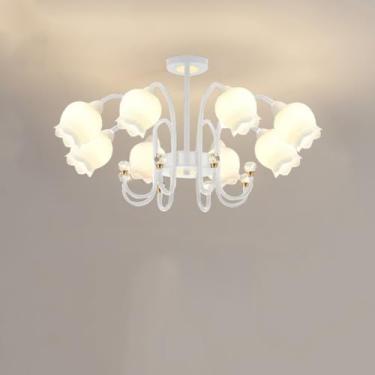 Imagem de Luminária Pendente Flor Pastoral Americana Lâmpada Pendente Moderna De Luxo Para Sala De Estar, Sala De Jantar, Quarto, Casa De Campo, Lustre De LED (White 8 Lights 1PCS)