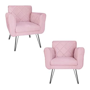 Imagem de Jogo 2 Poltronas Decorativas Para Escritório Pés de Ferro Isabella Suede Rosa Bebe - LM DECOR