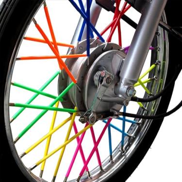 Imagem de WEIAIGI Capas de raio de roda de bicicleta de motocicleta, pacote com 72, comprimento de 240 mm, protetores decorativos multicoloridos para rodas (verde)
