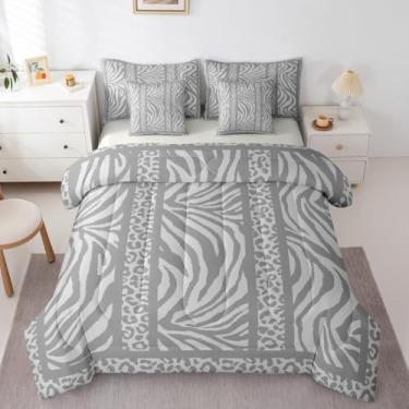 Imagem de Feelyou Conjunto de edredom com estampa de leopardo de zebra, 7 peças, Queen, cinza, leopardo, para crianças, meninos, meninas, decoração de quarto, microfibra leve e macia