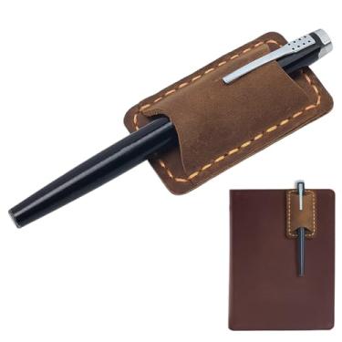 Imagem de CRASPIRE Suporte de caneta de couro feito à mão com clipe de couro bovino para notebook, lápis de camelo resistente, compartimento único com clipe de metal, capa organizadora para agendas, livros