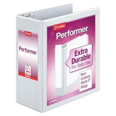 Imagem de Cardinal Fichário Performer com 3 argolas, anéis inclinados-D sem bloqueio, capacidade para 835 folhas, fichário de apresentação ClearVue, antiaderente, sem PVC, branco (17810)