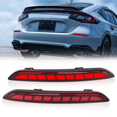 Imagem de VGETTING Luzes refletoras traseiras de LED para Honda Civic Hatchback 11ª geração 2022-2024 para-choque traseiro com seta sequencial, luz de freio padrão de grade de lente vermelha