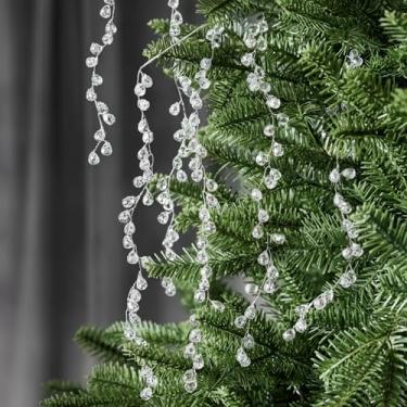 Imagem de Gemscream Pacote com 4 palhetas de árvore de Natal em formato de gota de gelo, 43 cm, galhos de gota de acrílico, transparente, efeito de chuva congelada, hastes florais para festa de inverno, Natal