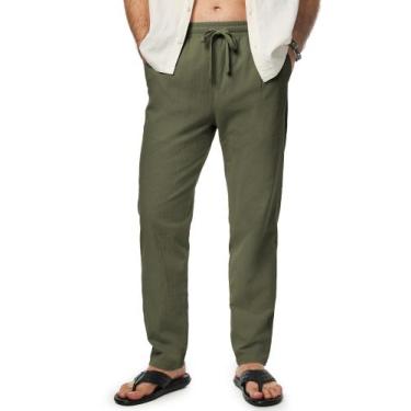 Imagem de Calças masculinas JMIERR, casuais, algodão, linho, cintura elástica, v