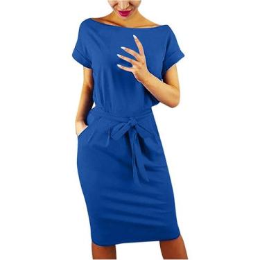 Imagem de Vestido feminino listrado elegante manga curta para trabalhar casual l