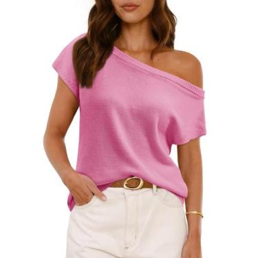 Imagem de Blusa de suéter Saodimallsu feminina de um ombro rosa