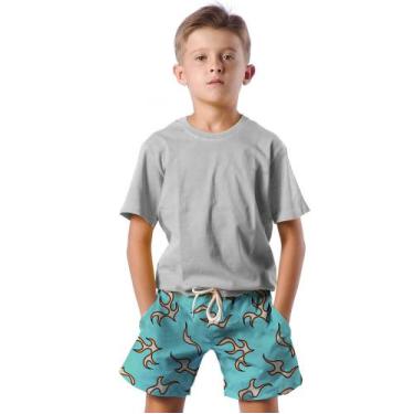 Imagem de Shorts Infantil Bermuda Calção Praia Verão Listras Riscos Arte Cartoon