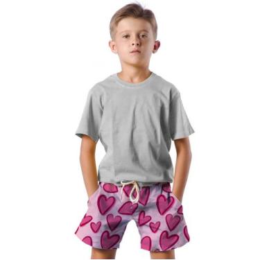 Imagem de Shorts Infantil Bermuda Calção Praia Verão Coração Amor Love Pink 64 -