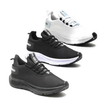 Imagem de Kit 3 Pares Tenis Masculino Esportivo Leve Super Confortavel Corrida Academia (PTO/BCO-BRANCO-PTOS/PTA, BR, Adulto, Numérico, 43)