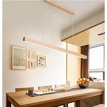 Imagem de Luminária pendente LED para mesa de jantar, luminária de madeira regulável com controle remoto, luminária suspensa de madeira na natureza, 100 cm/120 cm/150 cm, luminária de teto para mesa d