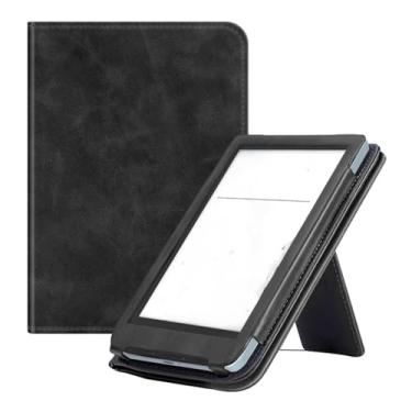 Imagem de INSOLKIDON Compatível com Pocketbook Verse PRO 6 POLEGADAS PB634 capa de couro ultrafina de cobertura total com suporte dobrável resistente com hibernar/despertar automático (preto)