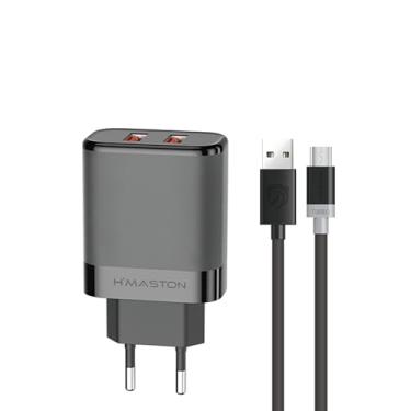 Imagem de H'MASTON Carregador 2 Portas Usb 5.1A Rápido Com Cabo 1 Metro Compatível Com Celular Android iPhone Samsung (PRETO, V8)