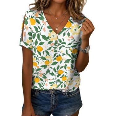 Imagem de Blusa feminina Zhyaj com estampa floral boho com decote em V e manga c
