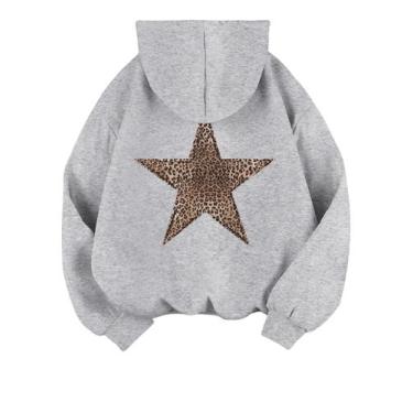Imagem de Moletom feminino com capuz Milumia com estampa de estrela de leopardo 
