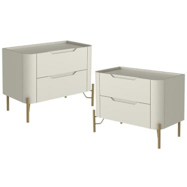 Imagem de Kit 02 Mesas De Cabeceira Orgânica 2 Gavetas Pés Industrial Dourado Bliss I03 Luna - Lyam Decor