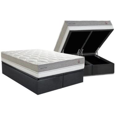 Imagem de Conjunto Box Baú Queen: Colchão Molas Herval Maxspring C1672 + Base Crc Suede Gray (158x198)