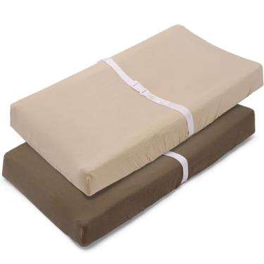 Imagem de PET REJOIR Capa de trocador de musselina para bebês meninas meninos - pacote com 2 43,2 cm x 83,8 cm algodão macio respirável capa para trocador de fraldas - lençóis aconchegantes para trocador -