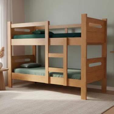 Imagem de Beliche Compacta 2 Em 1 Vira Duas Camas Solteiro Em MDF Reforçado Design Moderno E Sofisticado (Nature)