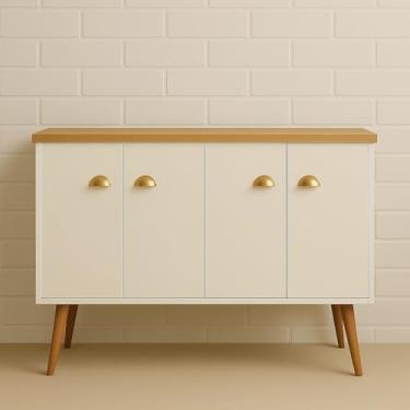 Imagem de Buffet com 4 Portas e Design Retrô Moderno – Móvel de Armazenamento para Sala de Jantar ou Estar (OFF/NATURE)