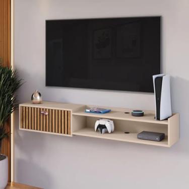 Imagem de Aparador Suspenso Com Porta Rack Penteadeira Multiuso Organizador Para Parede Sala Quarto Cozinha Salão Closet Cantinho do Café (Fend/Ripado 180 cm)