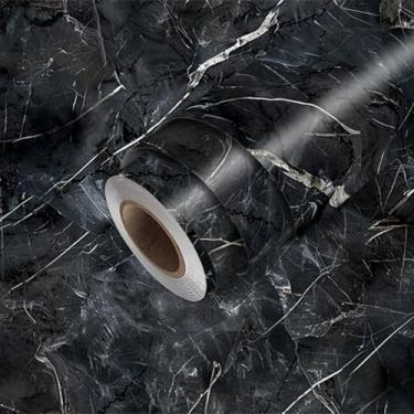 Imagem de HOMETITUTE Papel de parede de mármore preto, descasque e cole com padrão de pedra escura, 39 x 44 cm, papel de contato autoadesivo removível para quarto, sala de estar, cozinha, bancada, decoração