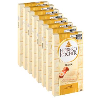 Imagem de Chocolate Ferrero Rocher Branco Avelã Kit 8 Barras de 90g