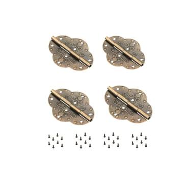 Imagem de 4 peças de dobradiças decorativas de ferro bronze antigo estilo retrô 6,9 x 5,3 cm para caixa de joias de madeira