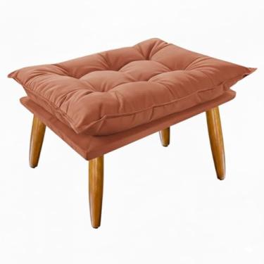 Imagem de Puff Retrô Retangular – Banqueta Estofada com Pés de Madeira para Sala, Quarto ou Hall (Kit 2 Unidades Opcional) (TERRACOTA)