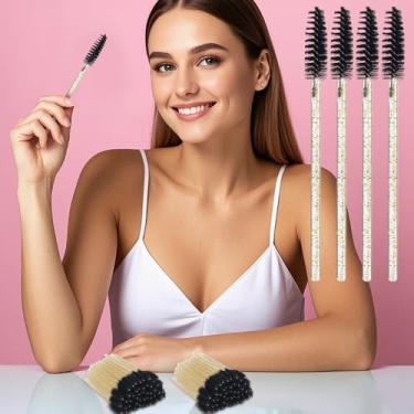 Imagem de 100 pincéis de cílios descartáveis, kits de maquiagem aplicadores de varinhas de rímel, pincéis de spoolies de cílios para extensões de cílios e sobrancelhas (dourado/preto)