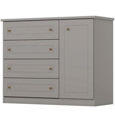 Imagem de Comoda 1 Porta 4 Gavetas 126 Cm Americana Cinza Henn Cinza - MÓVEIS HE