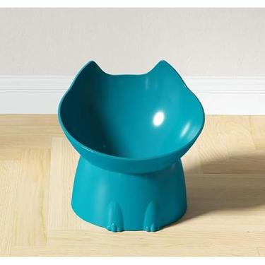 Imagem de Tigela de Alimentação Anti-Queda para Cães e Gatos – Prato Inclinado Ergonômico com Proteção de Pescoço e Base Antiderrapante(Azul)