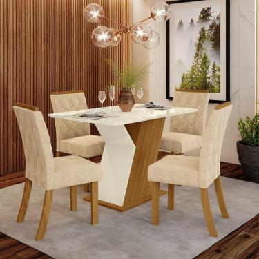 Imagem de Kit De Jantar 120Cm 04 Cadeiras Nature Com Off White E Linho
