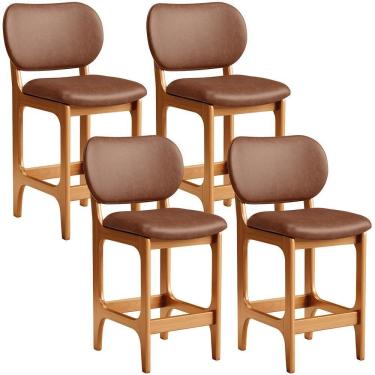 Imagem de Kit 04 Banquetas Baixa Bar Cozinha E Sala De Jantar Fixa Betta L02 Imbuia Couríssimo Marrom