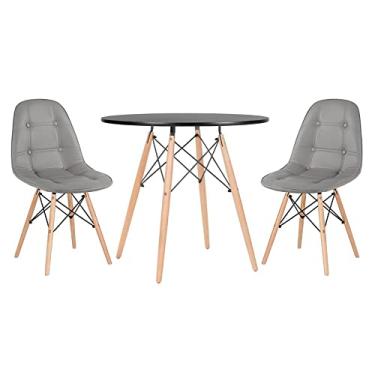 Imagem de Kit - Mesa redonda Eames 80 cm preto + 2 cadeiras estofadas Eiffel Botonê Cinza