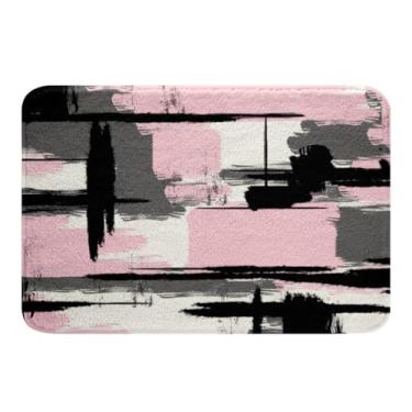 Imagem de Feelyou Tapetes de banho de arte abstrata para banheiro 50,8 x 81,3 cm, tapetes de banheiro aquarela, ultramacios, rosa, cinza, preto, para chuveiro, banheira, listras, acessórios de banheiro, tapetes