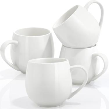 Imagem de Bgtecho Pacote com 4 canecas de café de cerâmica, canecas de café brancas de 350 ml com alça, xícaras de chá de porcelana, xícaras de café com leite para chá, cappuccino, chocolate quente, leite